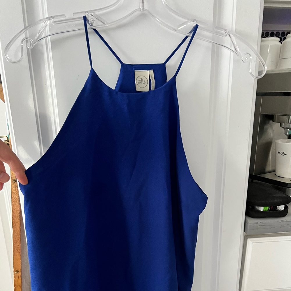 Navy halter top blouse size small brand is Paper crane